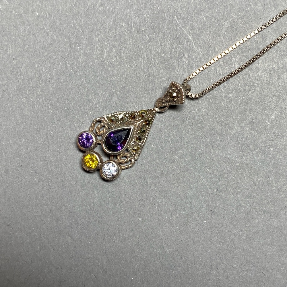 Vintage sterling silver Amethsyt citrine topaz marcasite necklace